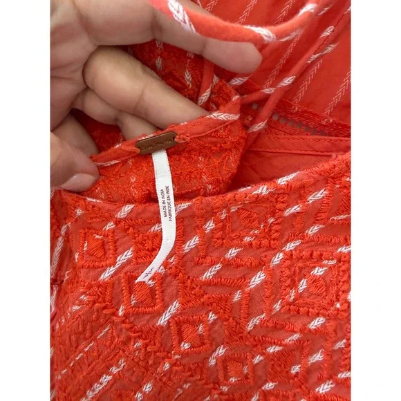 Free People Lola Embroidered Tiered Mini Dress Boho Festival Tassel Tie - Picture 6 of 9